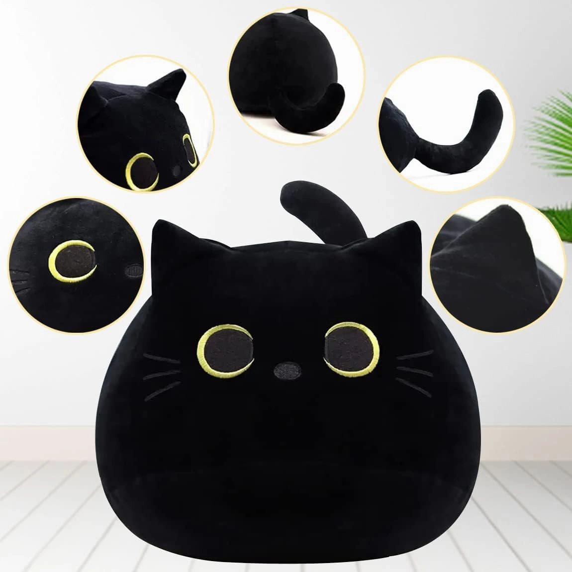 Cat Stuffed Animal Toy Pillow, Soft Plush Pillow, Black Cat Plush Toy, Gifts for Boys Girls Kids (40cm/15.7in)