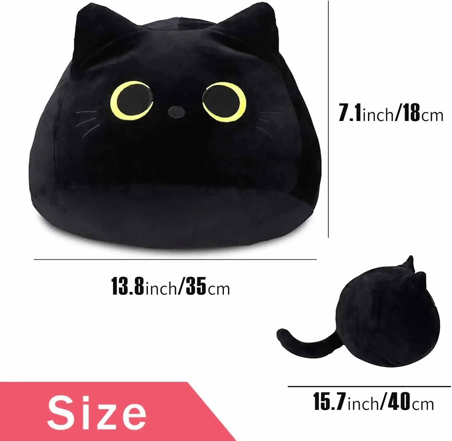 Cat Stuffed Animal Toy Pillow, Soft Plush Pillow, Black Cat Plush Toy, Gifts for Boys Girls Kids (40cm/15.7in)