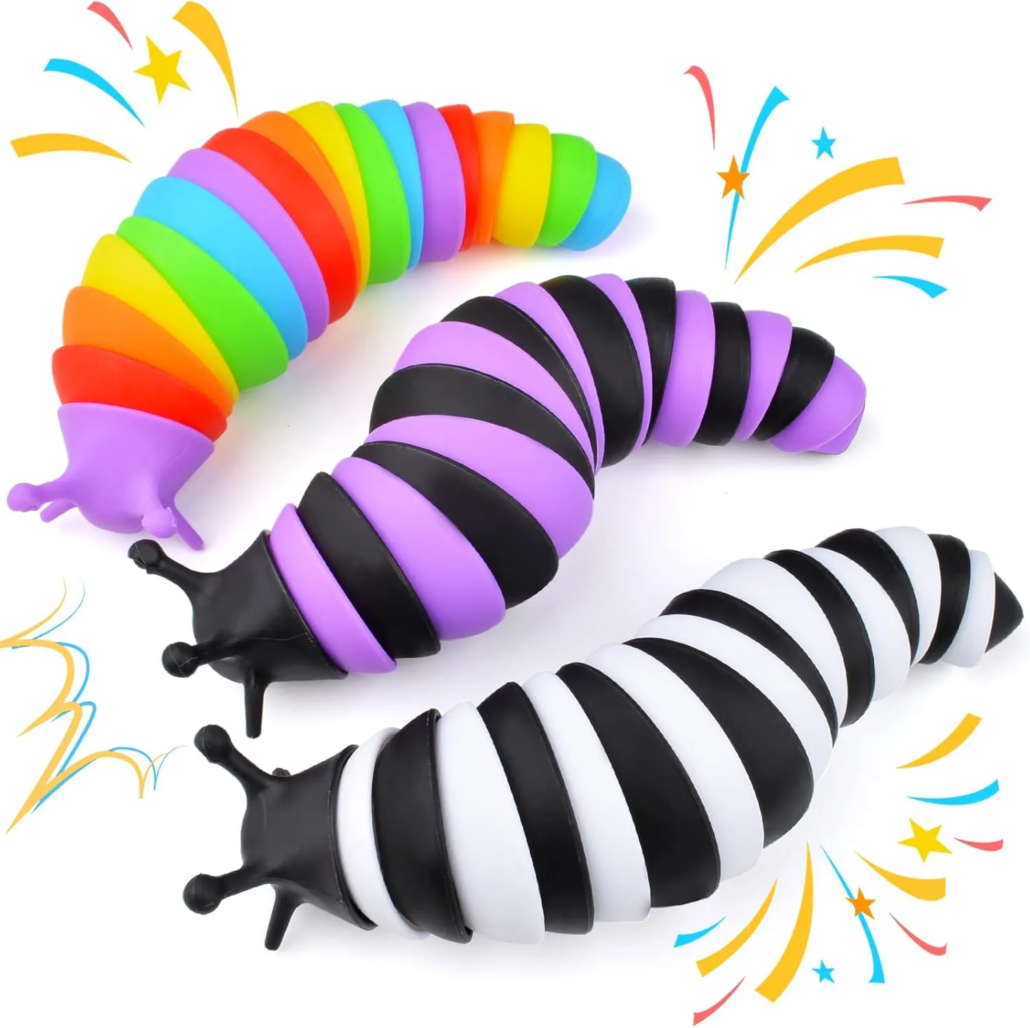 Cevioce Fidget Slug Toy, Sensory Slug Fidget Toy for Kids & Adults, 3Pcs Cute Autism Sensory Toys for Autistic Children, Kids Easter Basket Stuffers Gifts for Toddler Girls Boys Stress Relief Toy