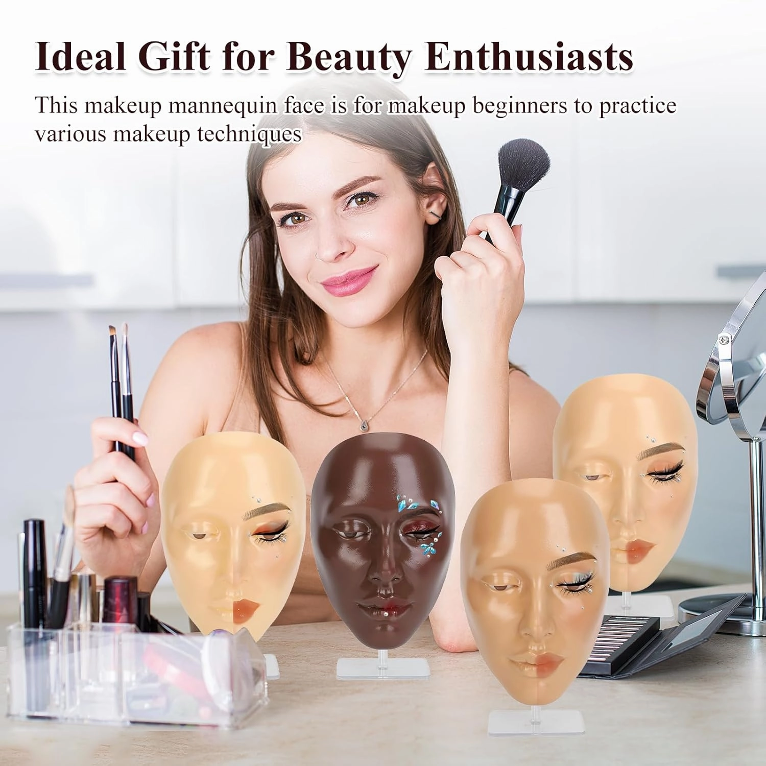 CHADWICK 5D Makeup Practice Face Board, Silicone Mannequin, Reusable Beginner Eye Practice for Makeup Artists, Girl's Gift or Professionals (Golden Wheat)