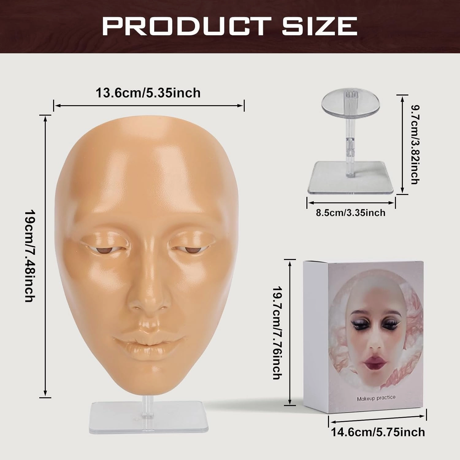 CHADWICK 5D Makeup Practice Face Board, Silicone Mannequin, Reusable Beginner Eye Practice for Makeup Artists, Girl's Gift or Professionals (Golden Wheat)
