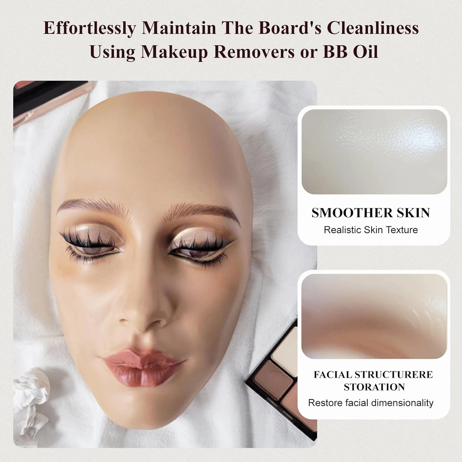 CHADWICK 5D Makeup Practice Face Board, Silicone Mannequin, Reusable Beginner Eye Practice for Makeup Artists, Girl's Gift or Professionals (Golden Wheat)