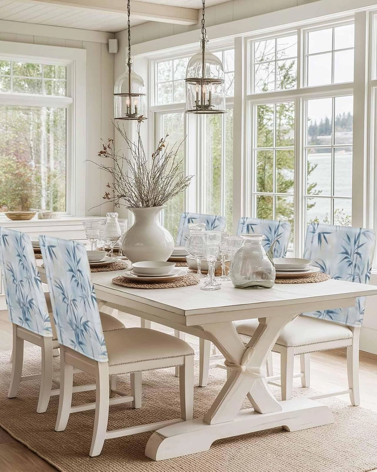 Chair Covers Set of 8 Leaf Plant Hand-Painted Chair Back Covers Stretch Removable Washable Slipcovers Seat Protector for Dining Room Kitchen Party Decor