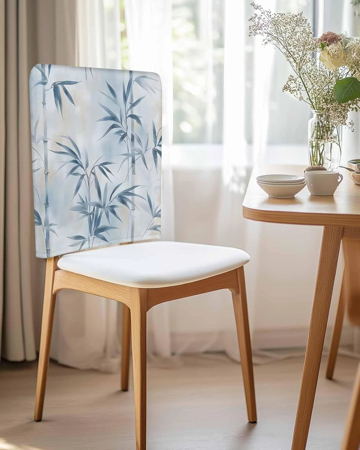 Chair Covers Set of 8 Leaf Plant Hand-Painted Chair Back Covers Stretch Removable Washable Slipcovers Seat Protector for Dining Room Kitchen Party Decor