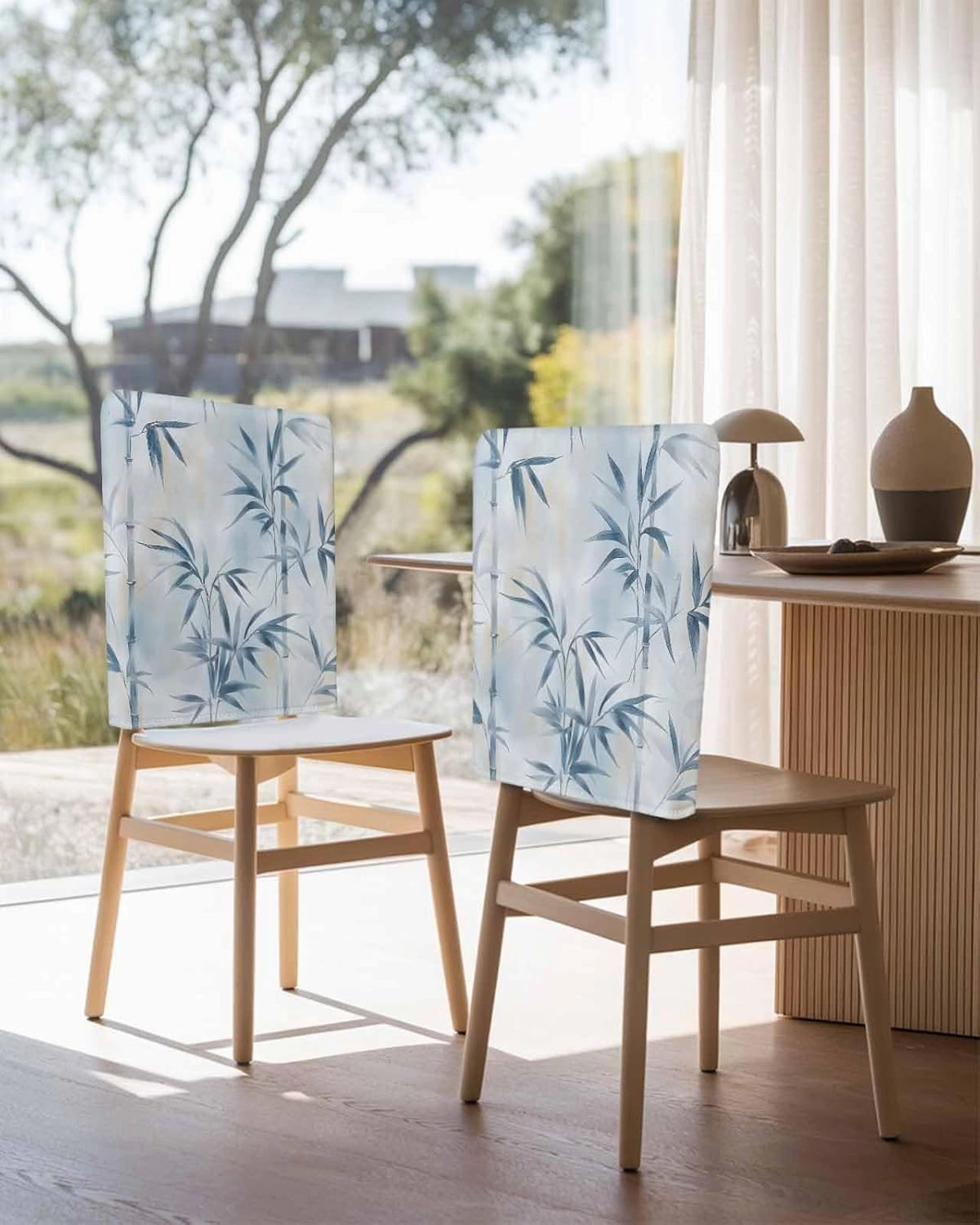 Chair Covers Set of 8 Leaf Plant Hand-Painted Chair Back Covers Stretch Removable Washable Slipcovers Seat Protector for Dining Room Kitchen Party Decor