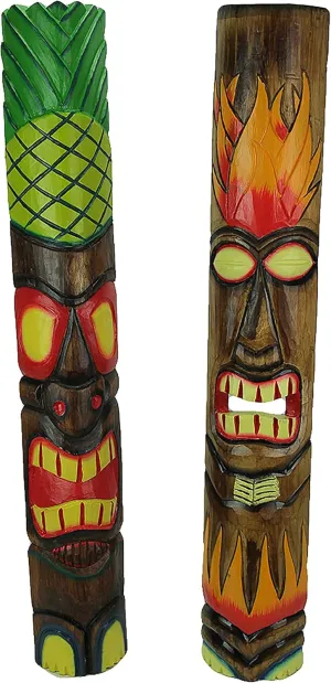 Chesapeake 39 inch Tall Hand Crafted Wooden Tiki Totem Wall Mask Set of 2 Tropical Décor