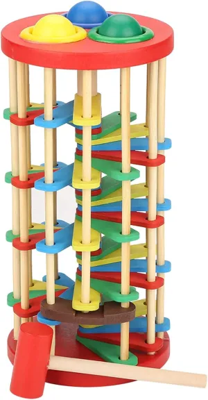 Children's Colorful Wooden Knock Ball Ladder Toy for Preschool Kids Learning and Playtime Fun