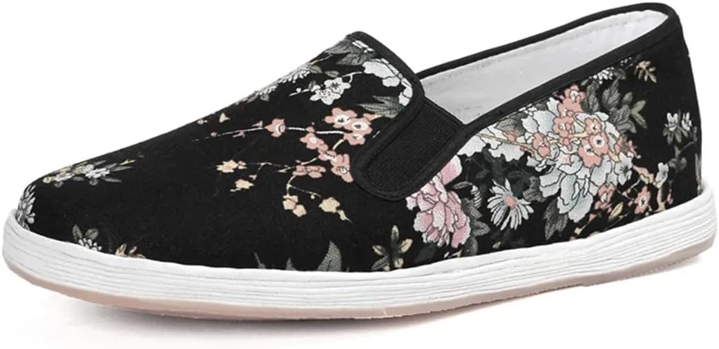 Chinese Traditional Old Beijing Handmade Melaleuca Sole Flower Cloth Shoes,Men's Fashion Pattern Casual Cloth Shoes,Black,10.5