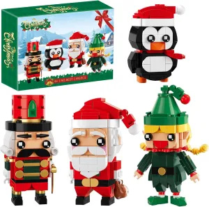 Christmas Building Blocks Santa Claus Nutcracker Elf Penguin Kit for Kids, Xmas Ornaments Bricks Set Figures Toy Gifts for Party Favors Goodie Bags Stuffers for Boys Girls 6 up