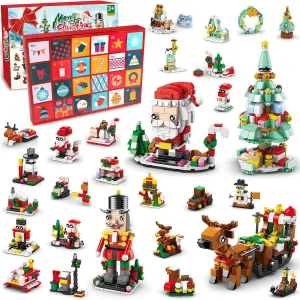 Christmas Village House Building Set - Christmas Tree Building Toys for Kids Christmas Party Favors - Santa Claus and Reindeer as Christmas Stocking Stuffer,Gift Box Filler
