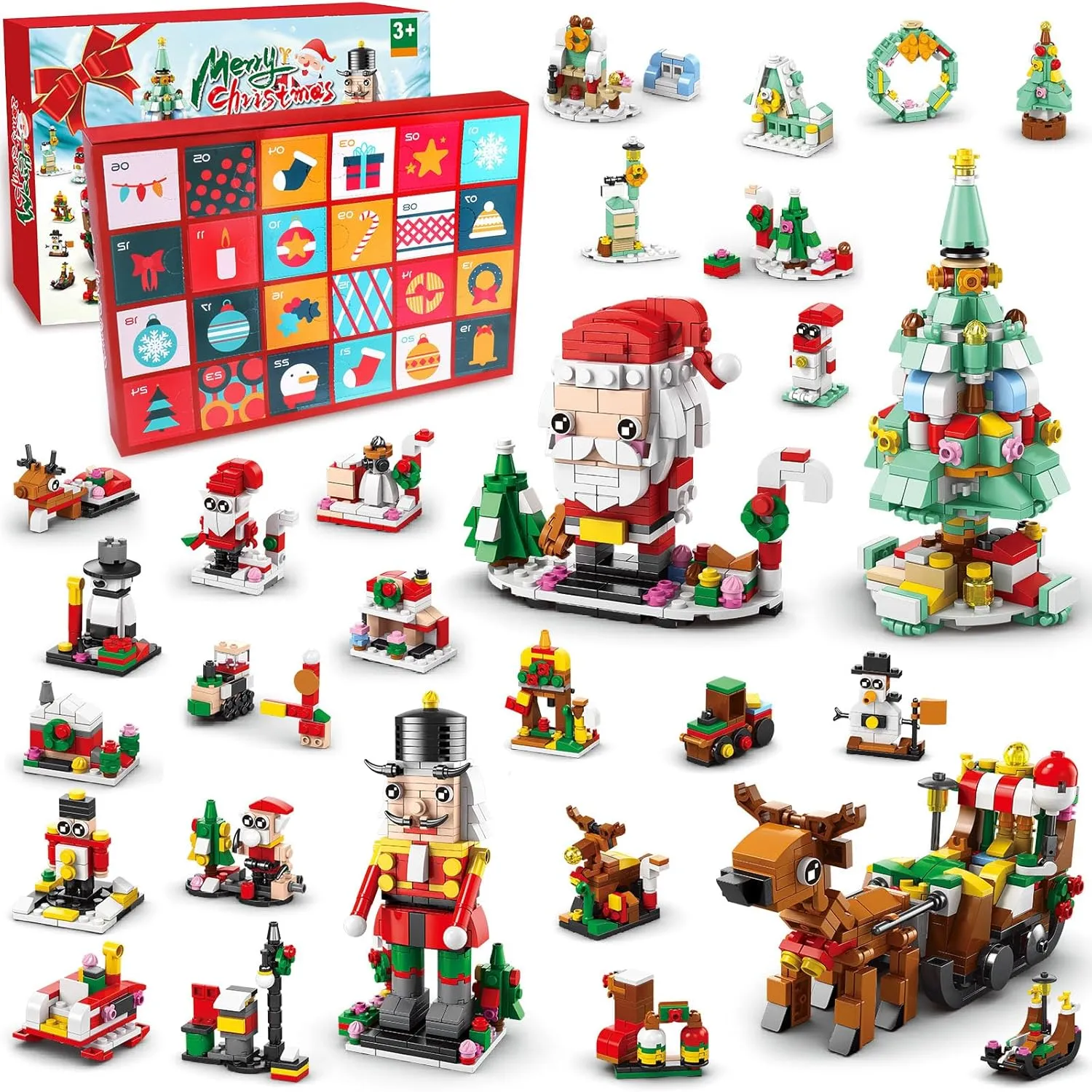 Christmas Village House Building Set - Christmas Tree Building Toys for Kids Christmas Party Favors - Santa Claus and Reindeer as Christmas Stocking Stuffer,Gift Box Filler