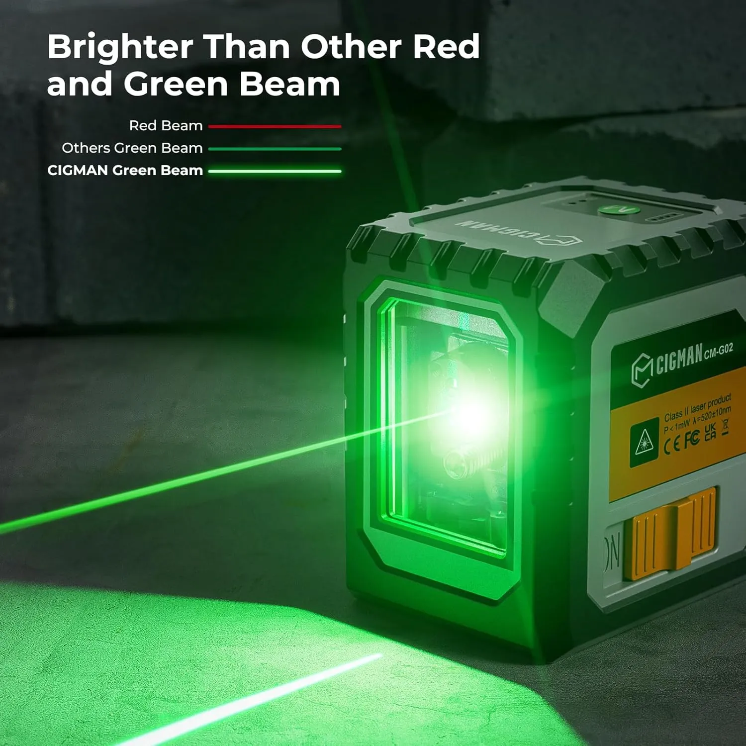 Cigman Laser Level Rechargeable Type C, 100FT Self-Leveling Cross Line Laser, Magnetic Bracket Rotatable 360°, Picture Hanging and Home DIY, Carrying Bag