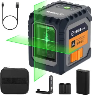 Cigman Laser Level Rechargeable Type C, 100FT Self-Leveling Cross Line Laser, Magnetic Bracket Rotatable 360°, Picture Hanging and Home DIY, Carrying Bag