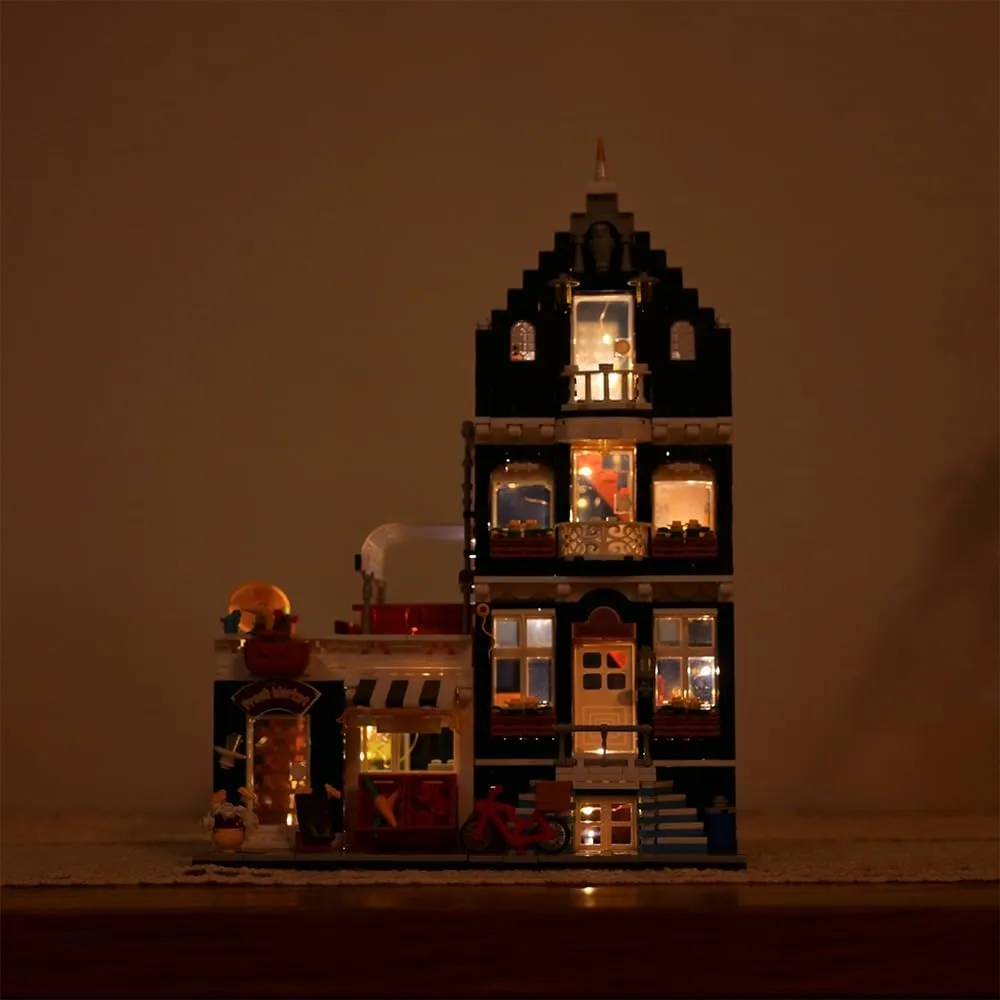 City Market Street Architecture Mini Building Blocks Set with LED Lights,3 Levels Modular Architecture,MOC Creative Model Set,Construction Toy for Adult(1456Pcs)