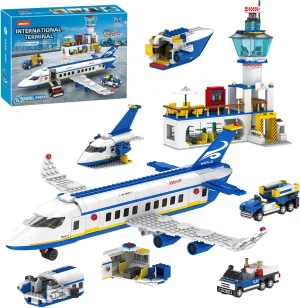 City Passenger Airplane Building Set, 886 Pcs STEM 6 in 1 Airport Passenger Plane Building Block Toy with Terminal, Shuttle Bus,Luggage Cart,Christmas Birthday Gifts for Boys Girls Ages 6-12 