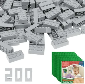 Classic Building Bricks with 32x32 Baseplates, 1200 Piece 2x4 Building Blocks STEM Creative Building Toys with 8 Pack of Green Color Baseplates for Kids Age 6  (Light Grey)