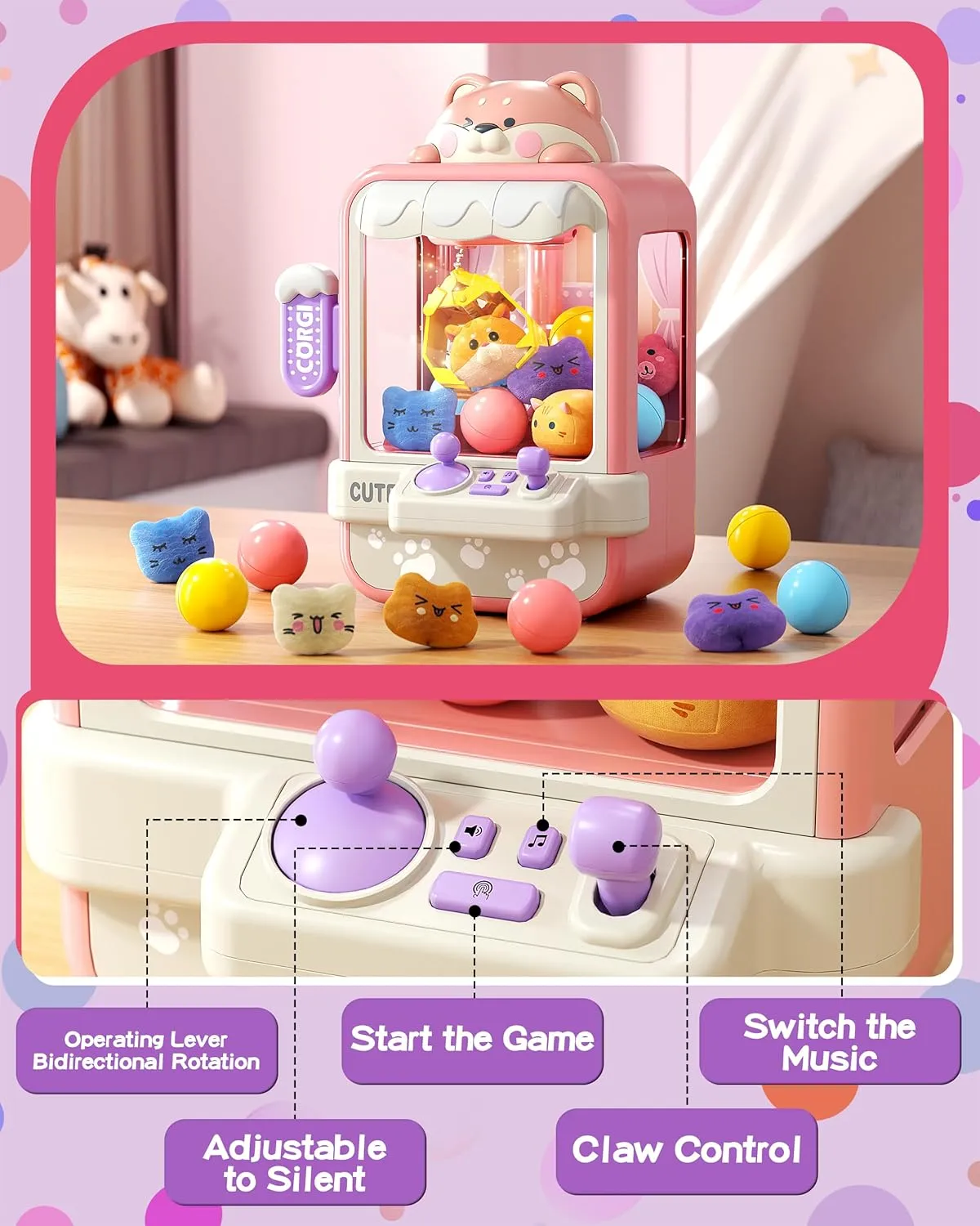 Claw Machine for Kids, Mini Vending Machine with Music, Prize Dispenser Toys for Girls and Boys, Electronic Claw Game Machine for Party Birthdays, Includes 35 Mini Toys (Small)