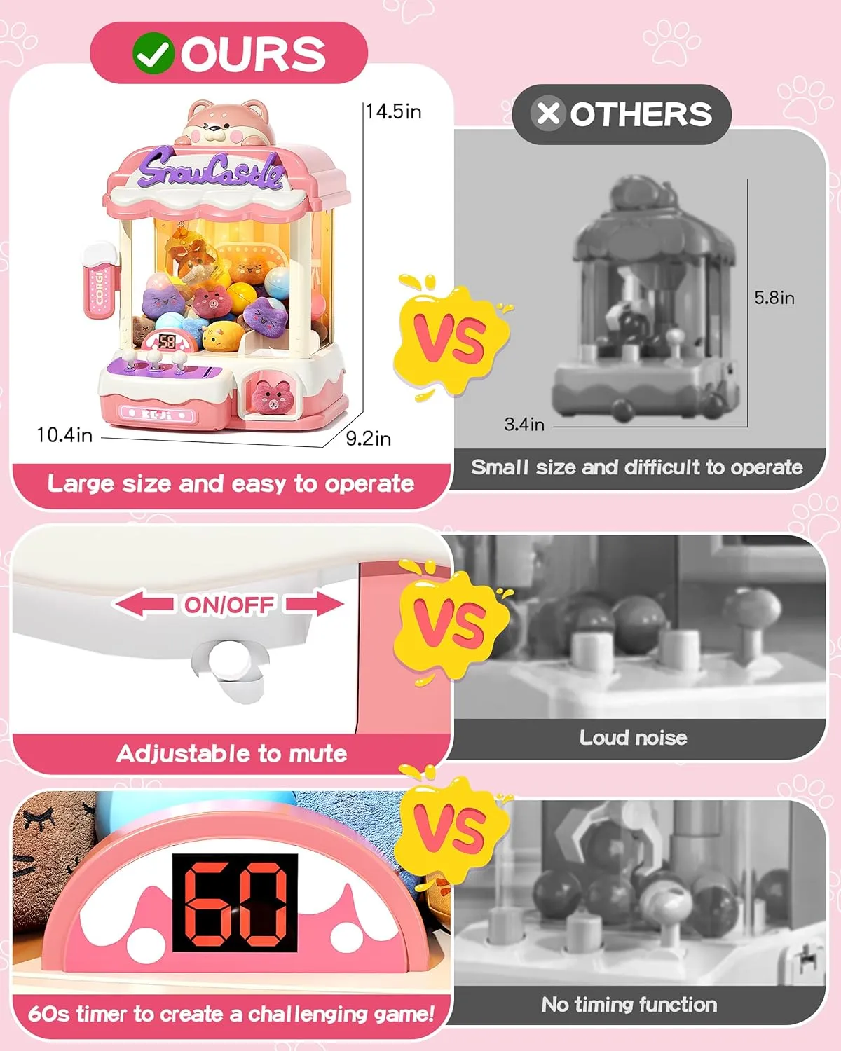 Claw Machine for Kids, Mini Vending Machine with Music, Prize Dispenser Toys for Girls and Boys, Electronic Claw Game Machine for Party Birthdays, Includes 45 Mini Toys (Medium)