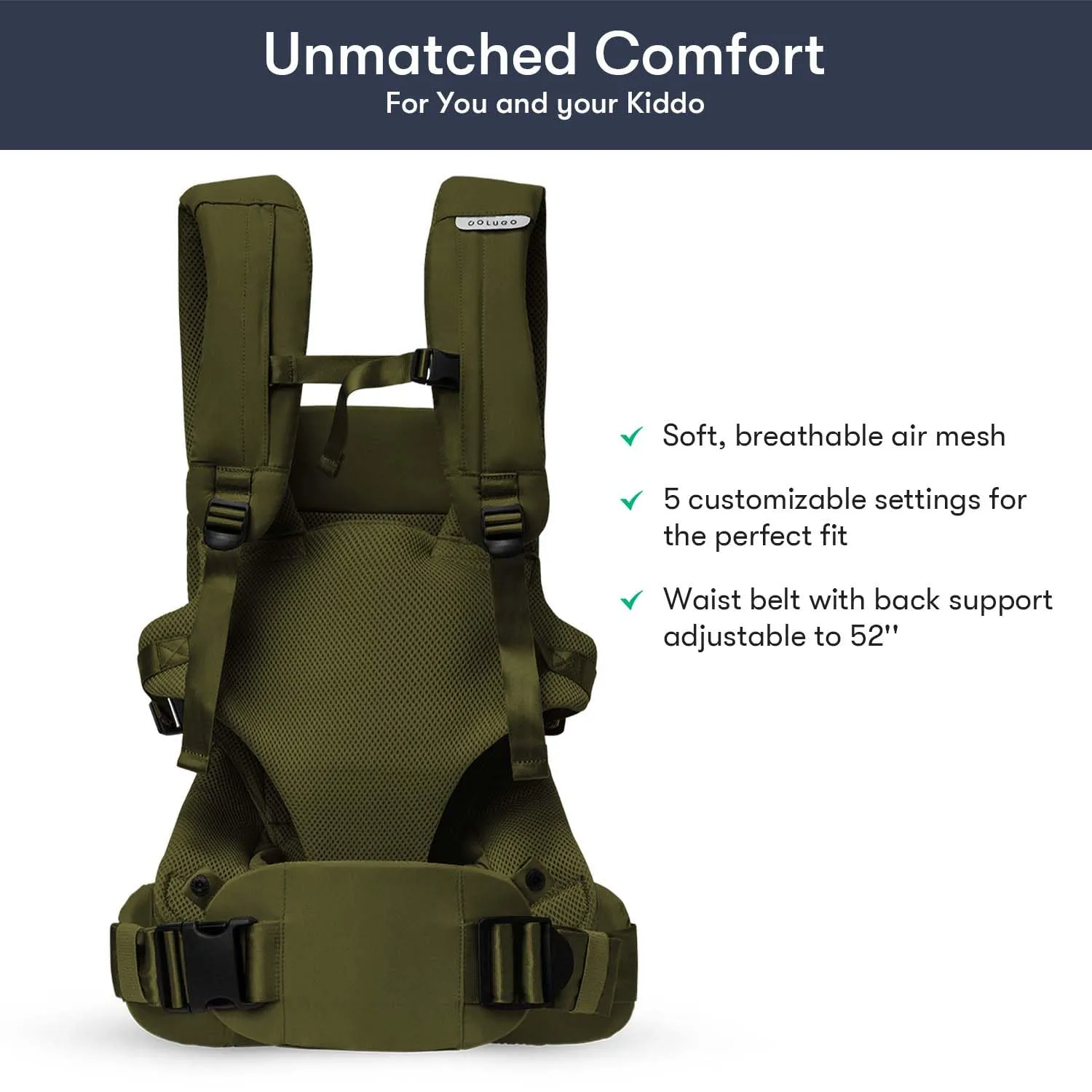 Colugo Baby Carrier - Baby Carrier Newborn to Toddler, Toddler Carrier, Adjustable, Lightweight, Breathable Carrier for Newborn to 33 Pounds (Olive)