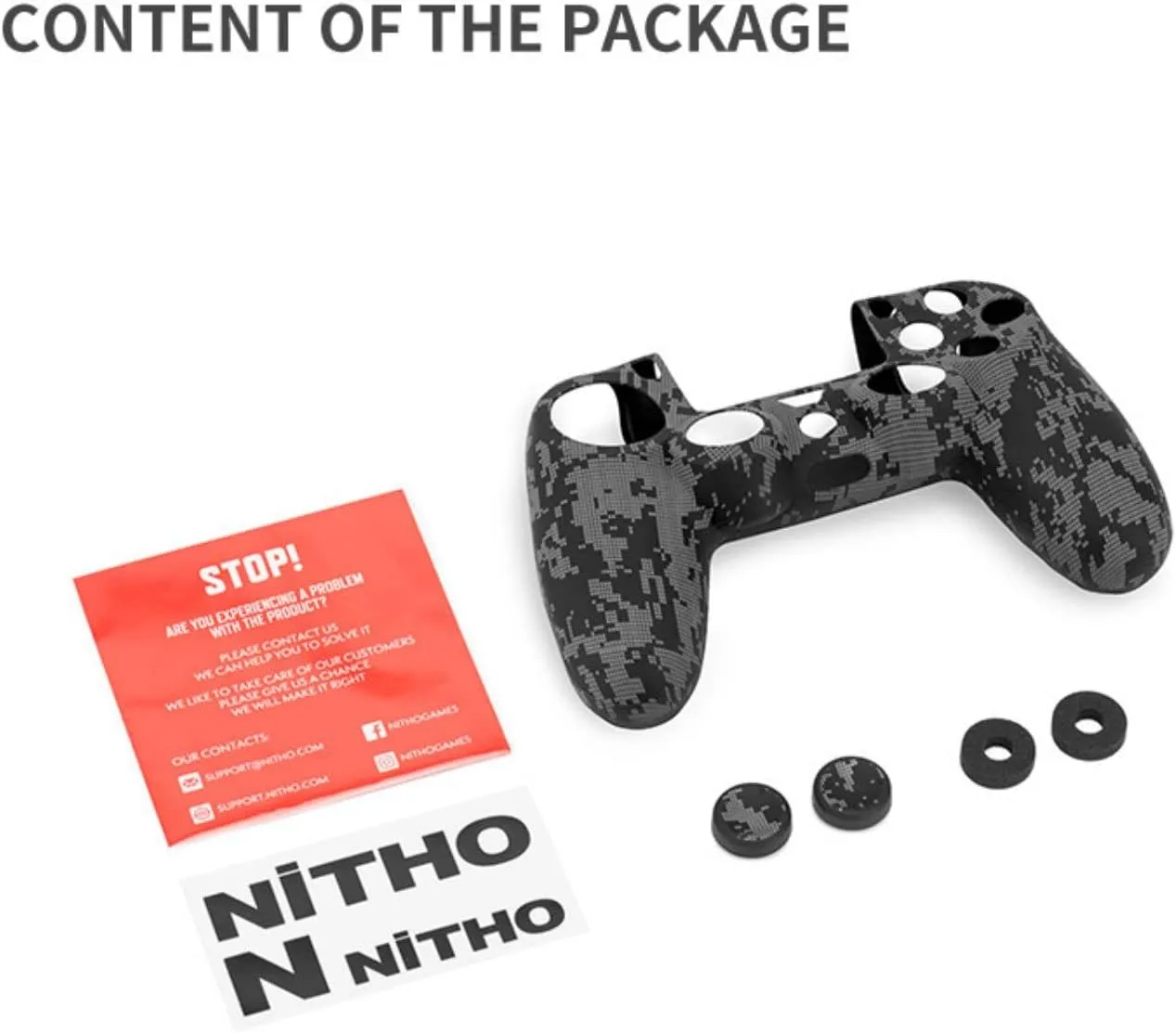 Controller Silicone Case Cover Set for PS4, 1x Rubber Protector Skin with 2X Joystick Thumb Grip Caps and 2X Analog Precision Rings, Compatible with PS4 /Slim/Pro Dualshock 4 Controller - Camo