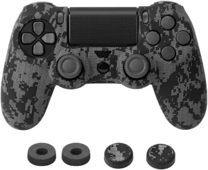 Controller Silicone Case Cover Set for PS4, 1x Rubber Protector Skin with 2X Joystick Thumb Grip Caps and 2X Analog Precision Rings, Compatible with PS4 /Slim/Pro Dualshock 4 Controller - Camo