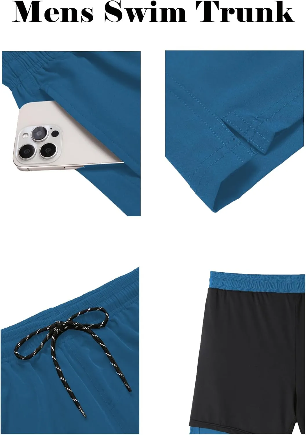 COOFANDY Men Swim Trunk with Compression Liner 2 in 1 Swimwear Bathing Suit Quick Dry Board Short