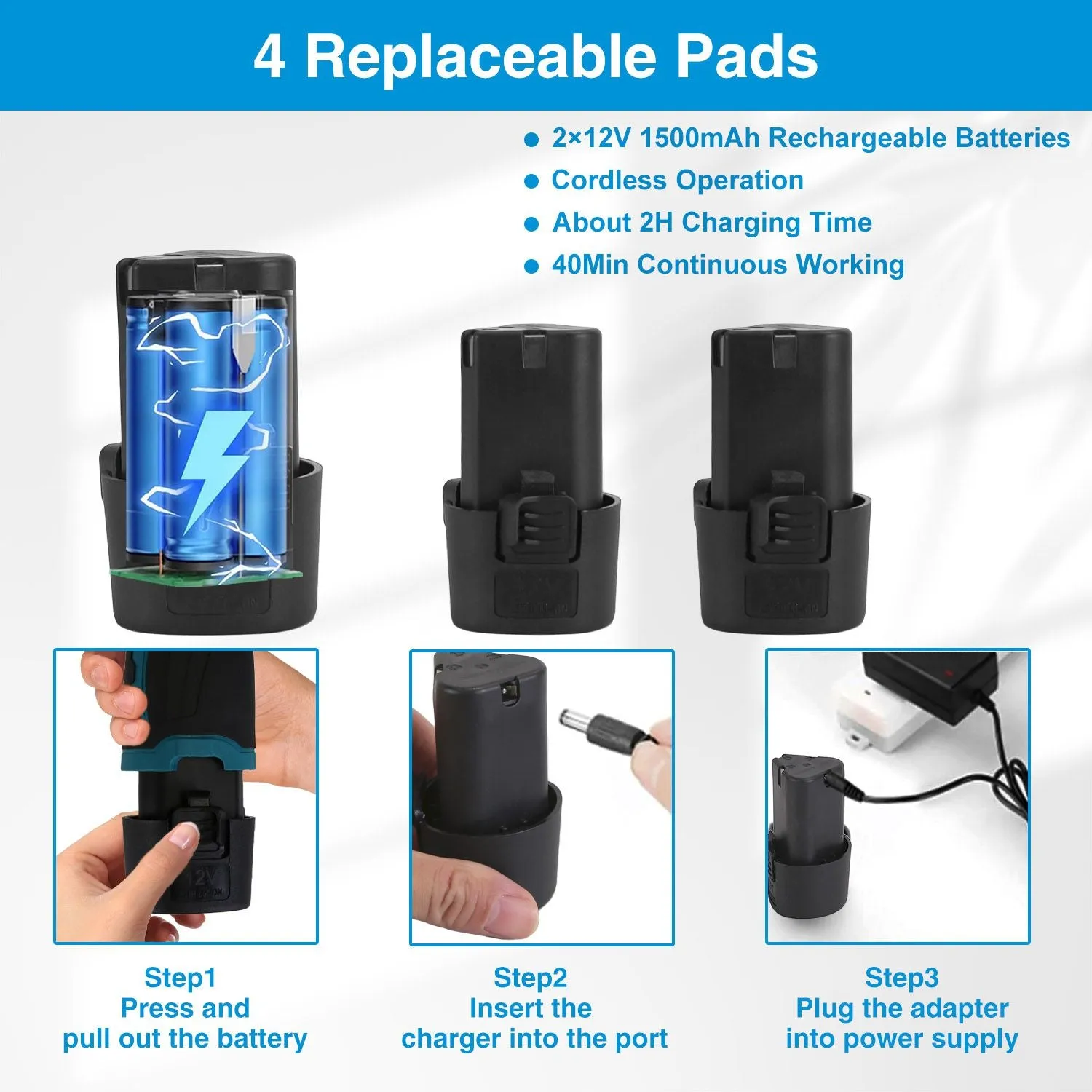 Cordless Car Buffer Polisher with 2Pcs 1500mAh Rechargeable Batteries 8 Speed Levels Wireless Polishing Waxer