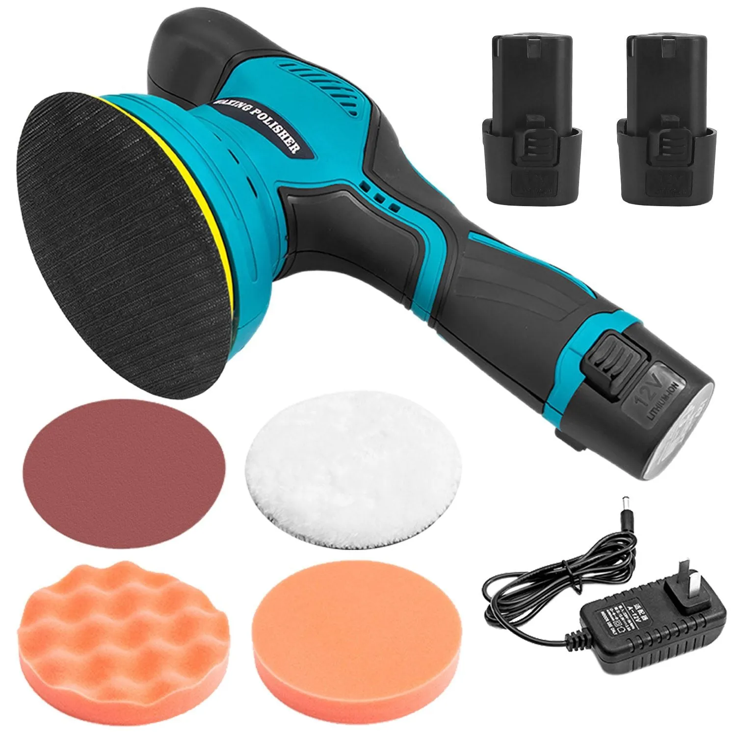 Cordless Car Buffer Polisher with 2Pcs 1500mAh Rechargeable Batteries 8 Speed Levels Wireless Polishing Waxer