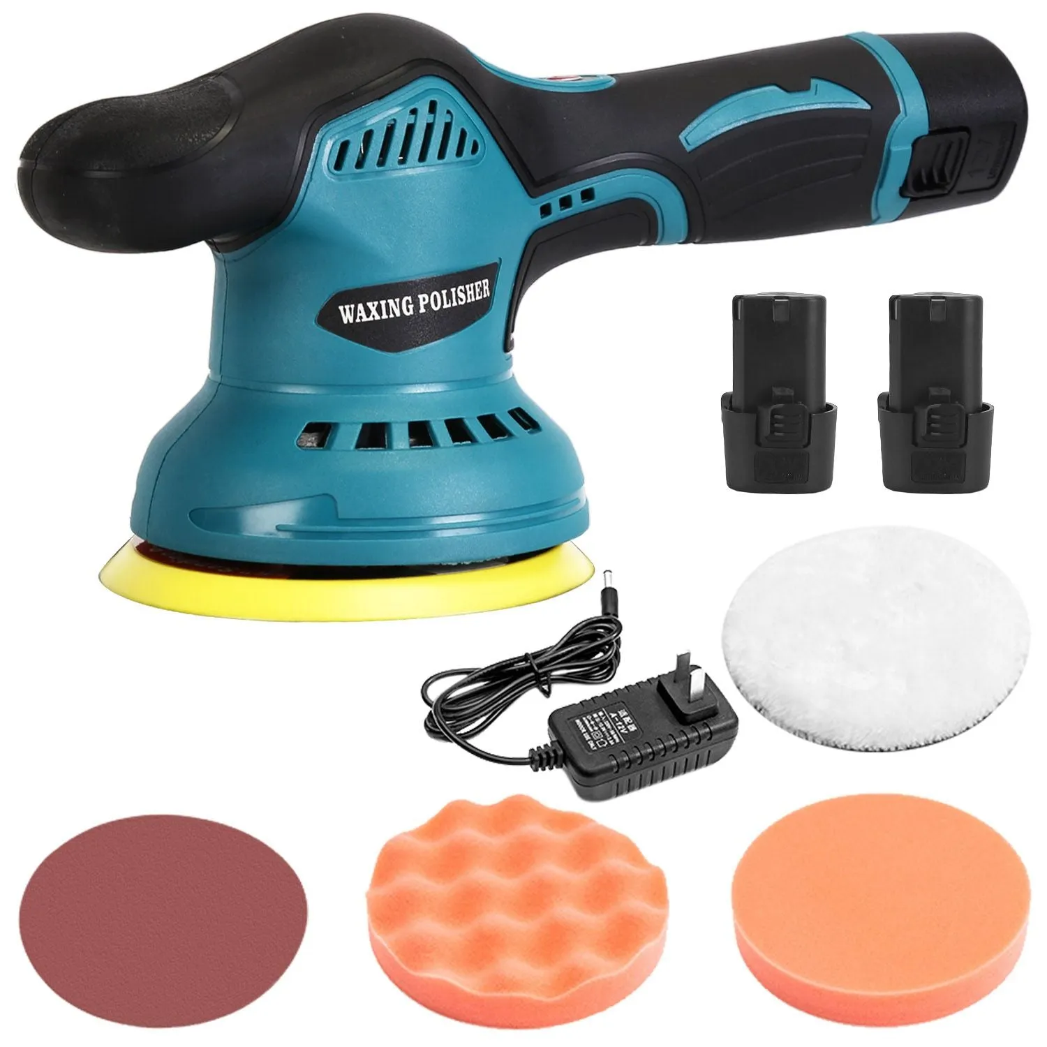 Cordless Car Buffer Polisher with 2Pcs 1500mAh Rechargeable Batteries 8 Speed Levels Wireless Polishing Waxer