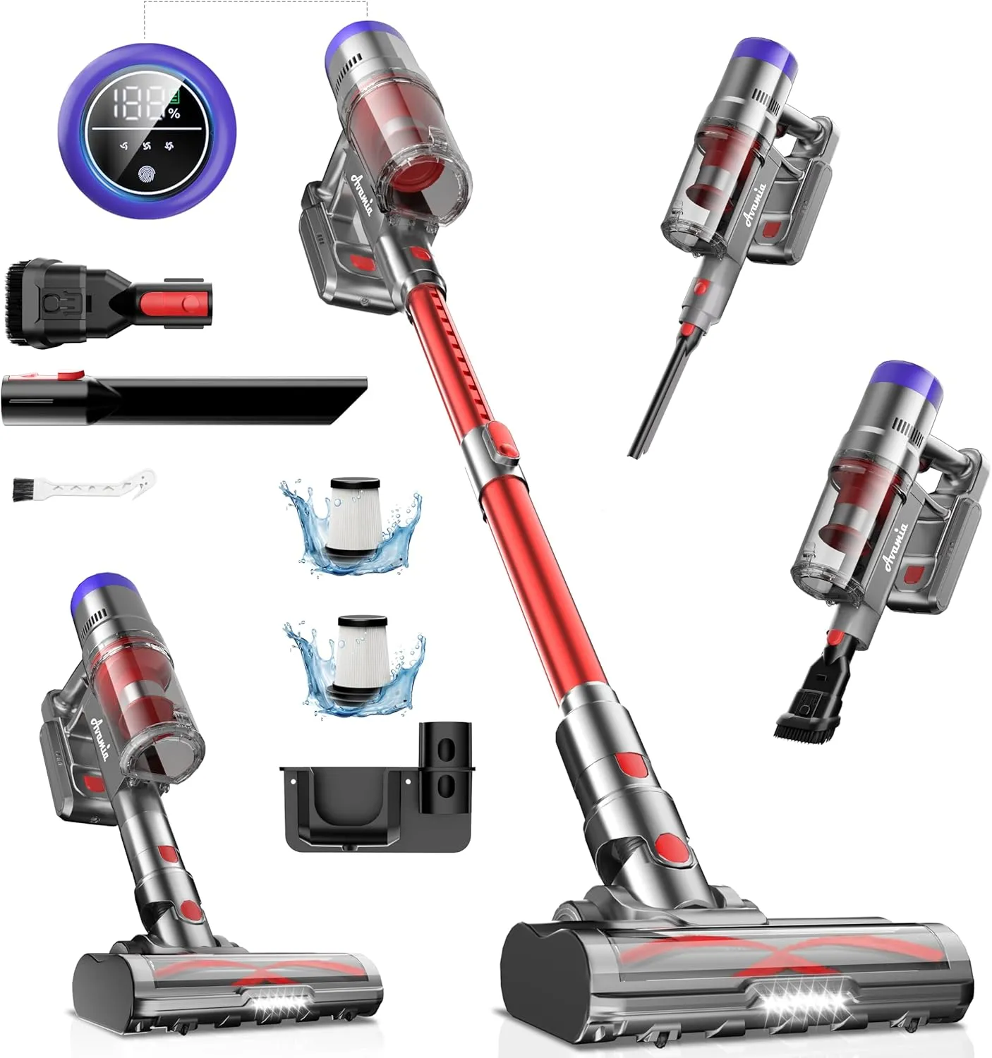 Cordless Stick Vacuum Cleaner, Up to 55 Mins Lightweight Vacuum with Brushless Motor, LED Screen, Anti-Tangle Brush, Rechargeable Wireless Vacuum Cleaner for Home Pet Hair Carpet Hard Floor
