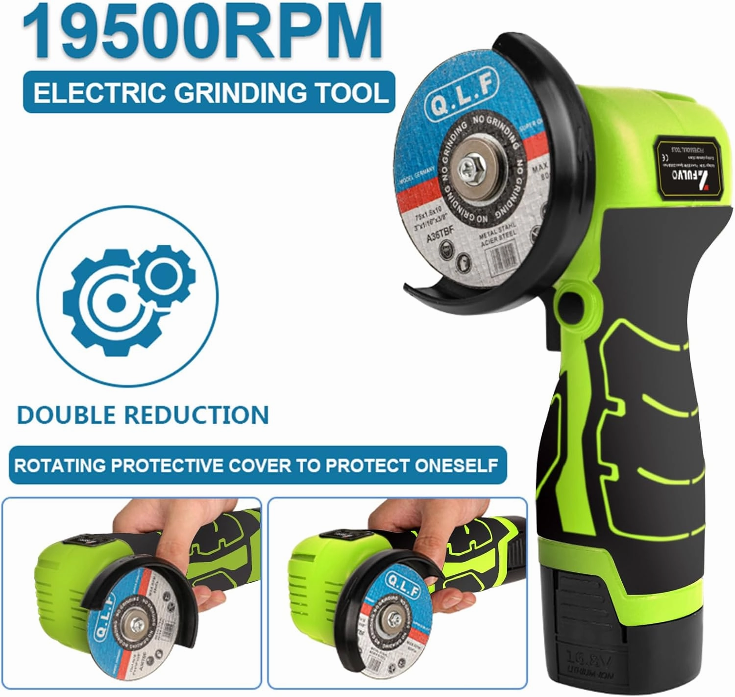 Cordless Brush Angle Grinder Kit, 19500rpm Mini Electric Angle Grinding Tool with 2pcs 16.8V 2000mAh Batteries and 5-Cutting Discs, Grinder Handheld Cutter for Metal Wood