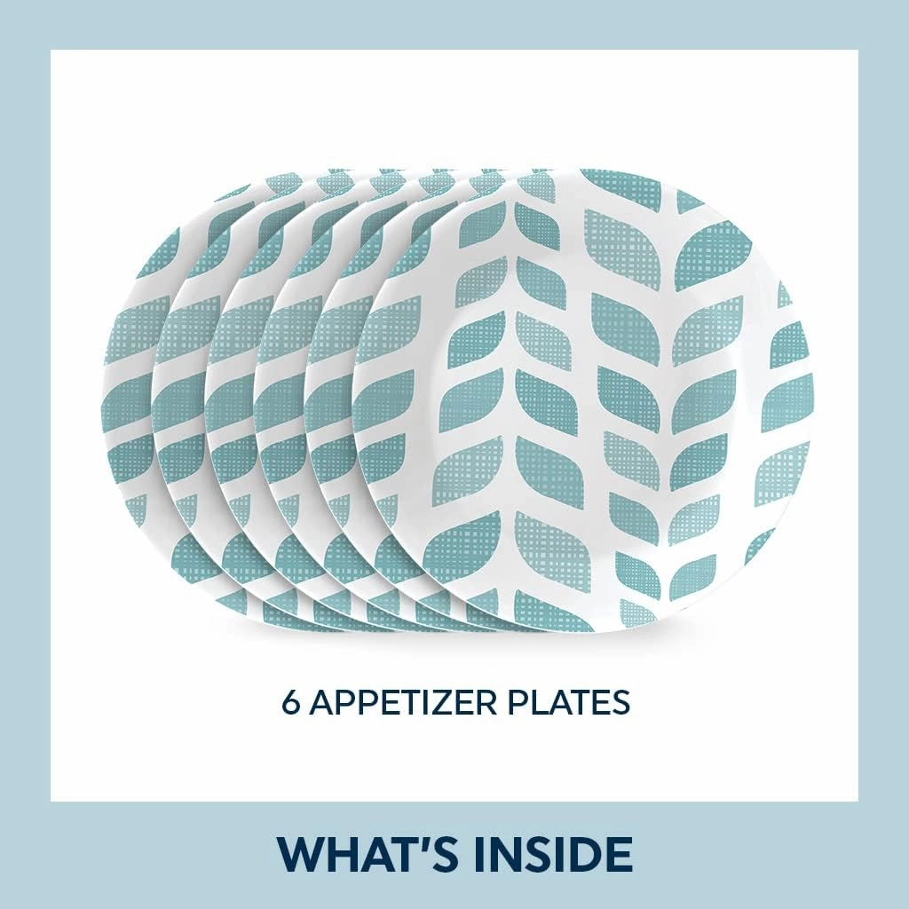 Corelle Vitrelle 6.75" Salad Appetizer Plate Set, Triple Layer Glass and Chip Resistant, Lightweight Round Plates, 6-Piece Northern Pines