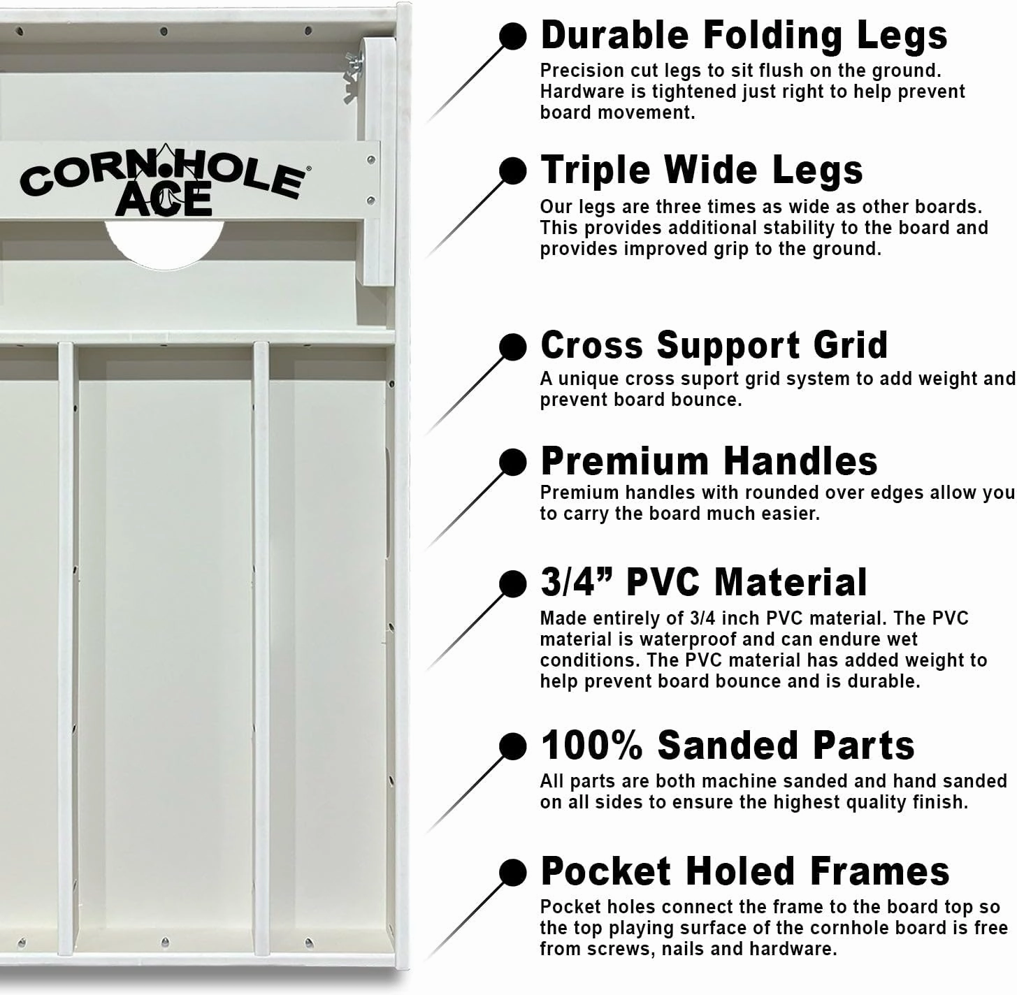 CornholeAce Beach Series All Weather Pro Cornhole Board Set - Waterproof 4x2 Regulation Size, Made in USA, Triple Wide Legs, 3/4" PVC, Official Tournament Boards, Rainproof & Outdoor Ready (2 Boards)