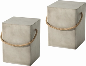 COSIEST Set of 2 Concrete Side Table, Rectangular Outdoor Side Table w Hemp Rope Handles,15''Patio Side Tables End Table, Outdoor Accent Side Table for Garden and Patio, Grey