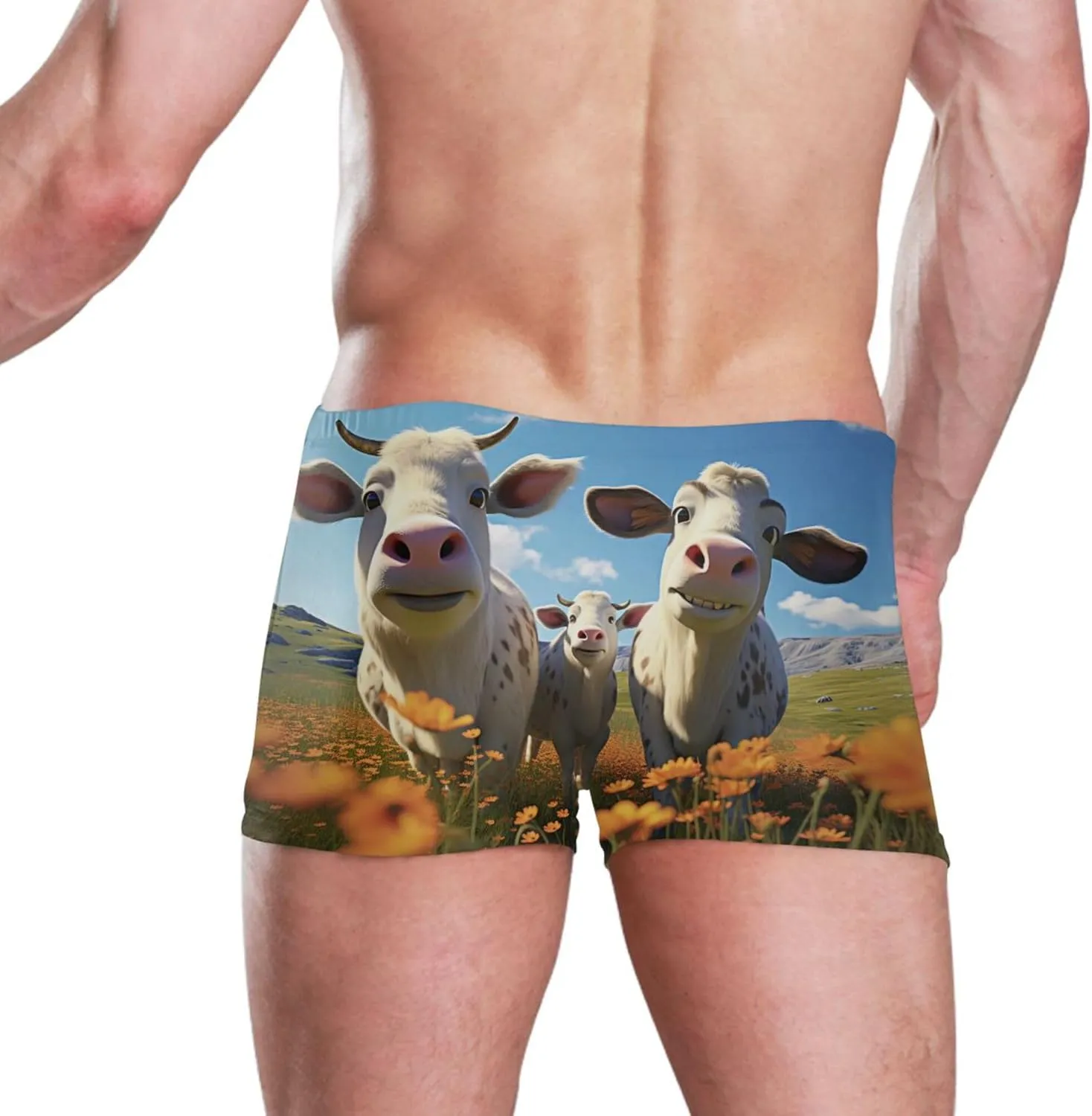 Cow Animal Grassland Mens Swim Trunk Swimwear Bathing Suit Swim Brief Square Leg Board Short S S0403245