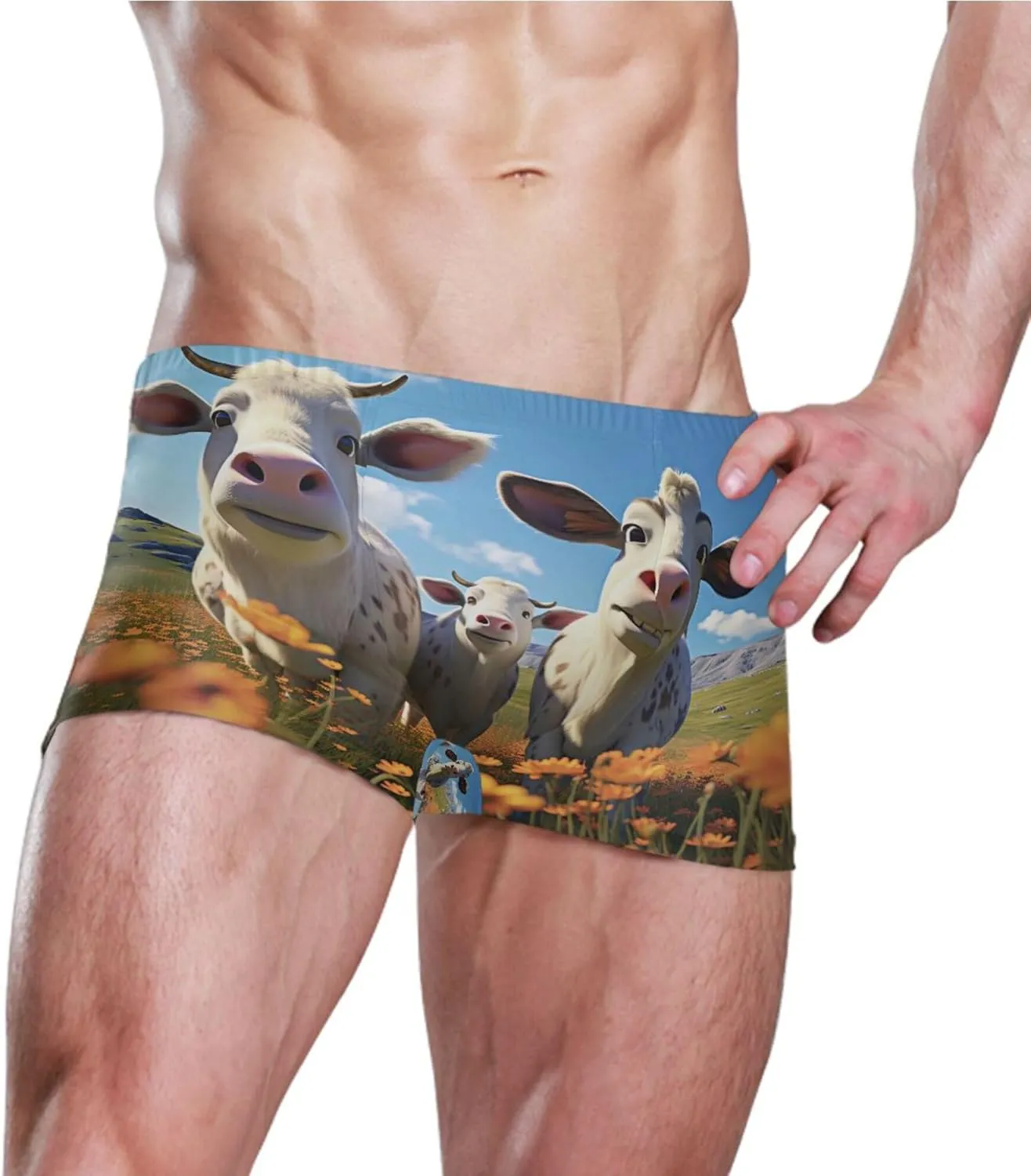 Cow Animal Grassland Mens Swim Trunk Swimwear Bathing Suit Swim Brief Square Leg Board Short S S0403245