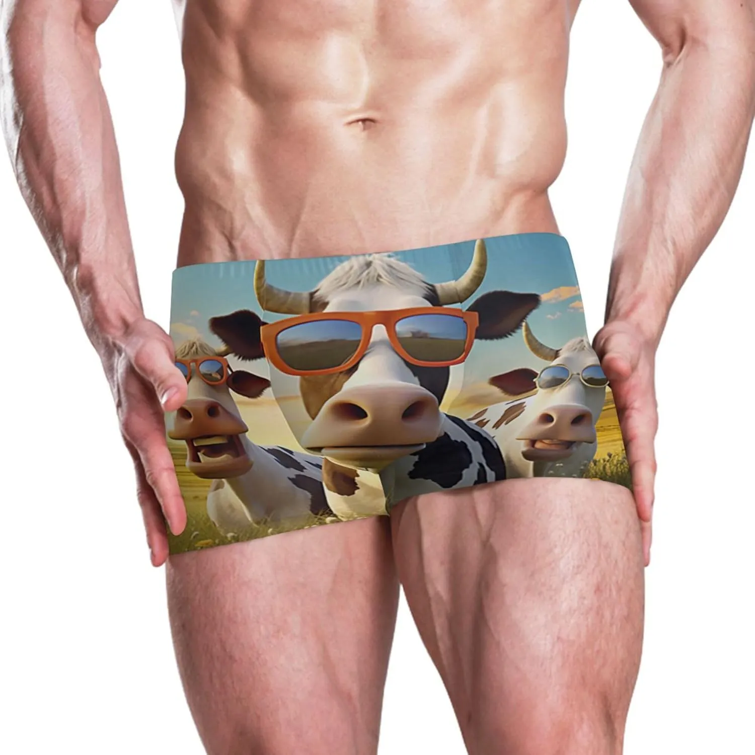 Cow Animal Grassland Mens Swim Trunk Swimwear Bathing Suit Swim Brief Square Leg Board Short S S0403246