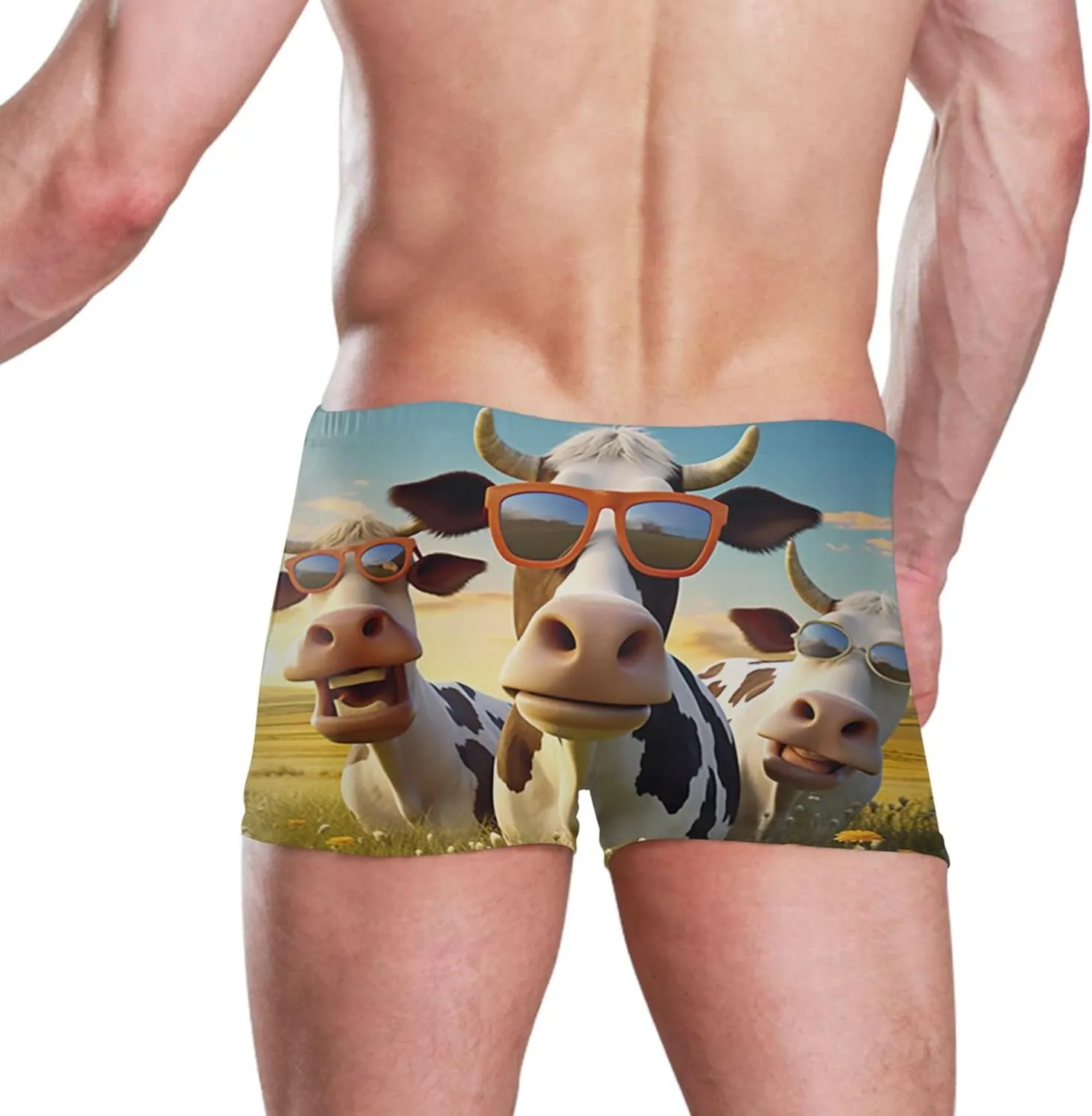 Cow Animal Grassland Mens Swim Trunk Swimwear Bathing Suit Swim Brief Square Leg Board Short S S0403246