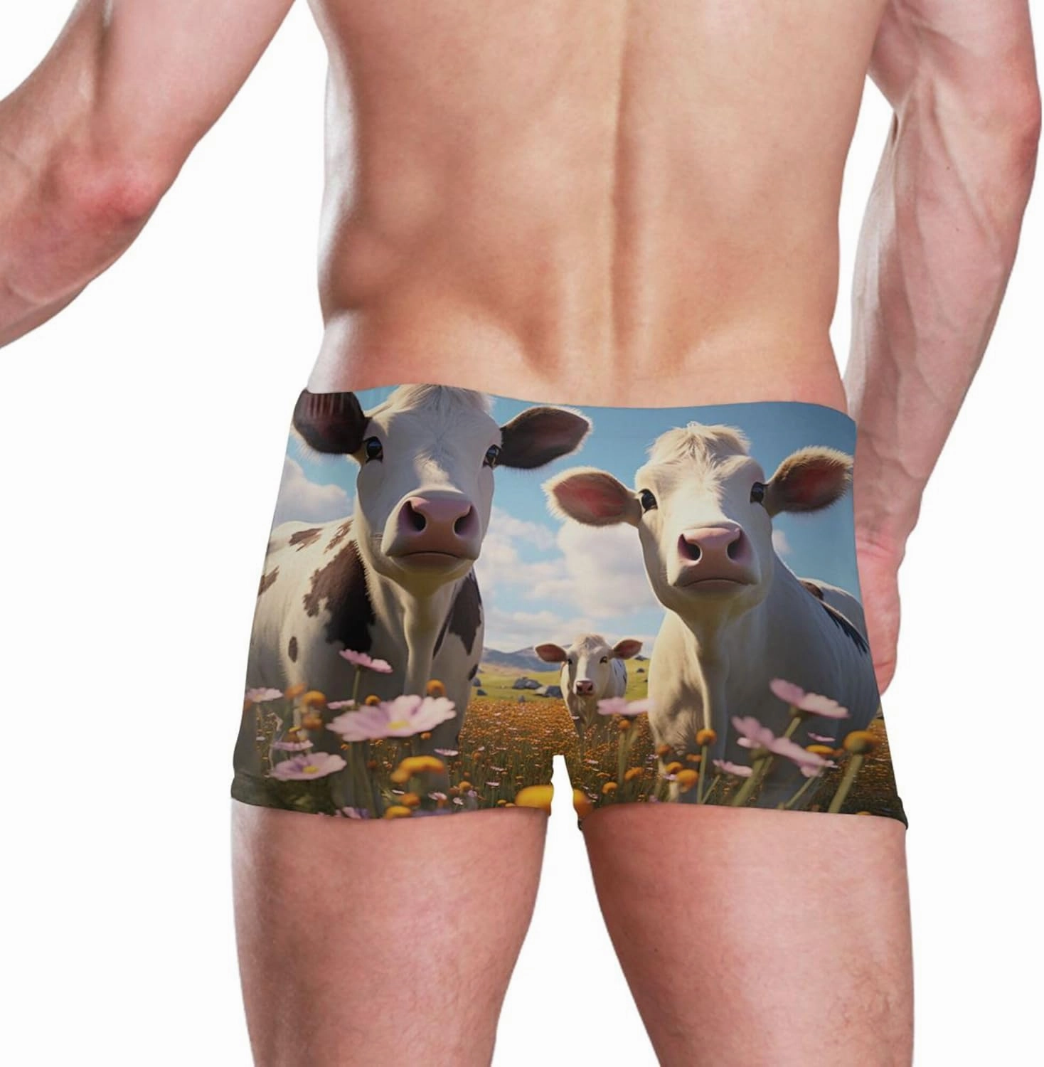 Cow Animal Grassland Mens Swim Trunk Swimwear Bathing Suit Swim Brief Square Leg Board Short S S0403249