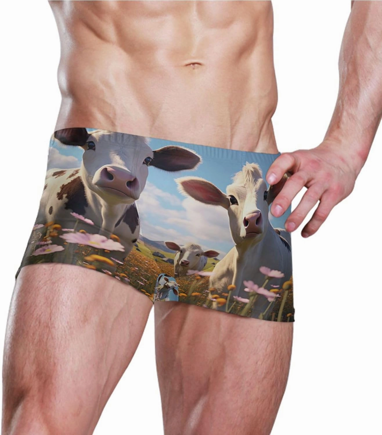 Cow Animal Grassland Mens Swim Trunk Swimwear Bathing Suit Swim Brief Square Leg Board Short S S0403249