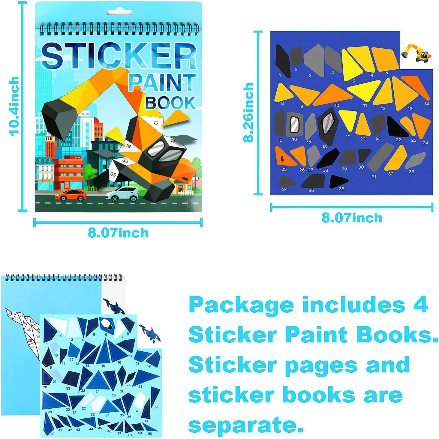 Crafts for Kids Ages 4-8 Sticker Paint Number Books Stickers for Kids Animals Ocean Vehicle Insect Sticker Book for Girls Boys Birthday Party Favor Car Plane Travel Activity Toy