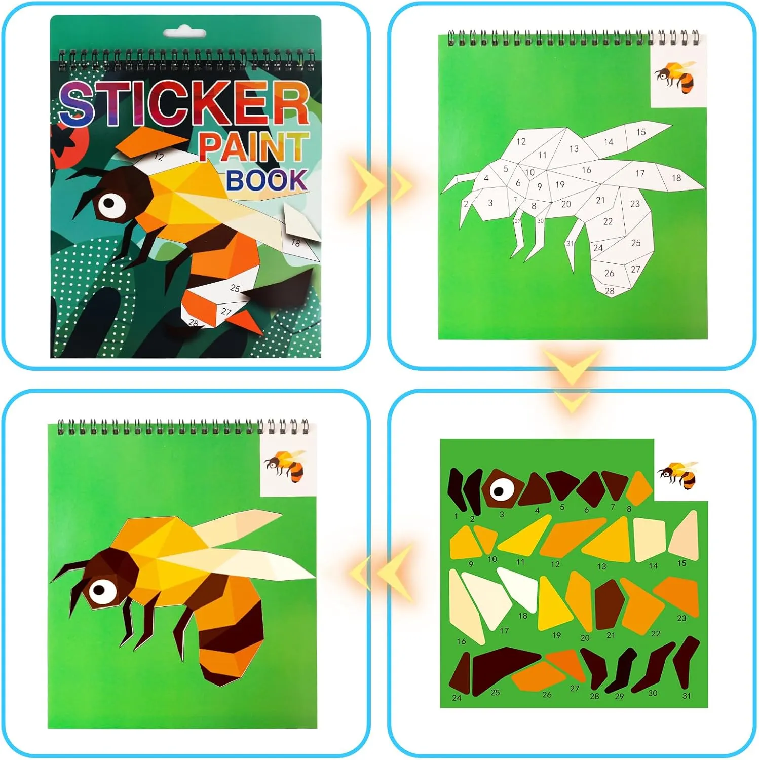 Crafts for Kids Ages 4-8 Sticker Paint Number Books Stickers for Kids Animals Ocean Vehicle Insect Sticker Book for Girls Boys Birthday Party Favor Car Plane Travel Activity Toy