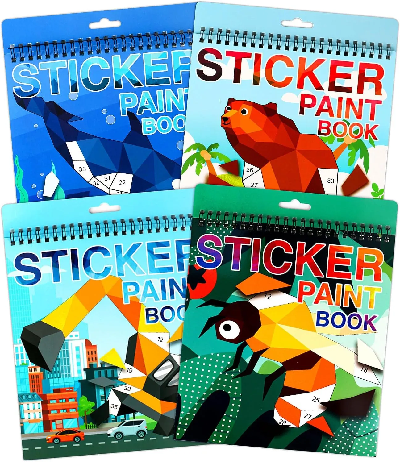 Crafts for Kids Ages 4-8 Sticker Paint Number Books Stickers for Kids Animals Ocean Vehicle Insect Sticker Book for Girls Boys Birthday Party Favor Car Plane Travel Activity Toy