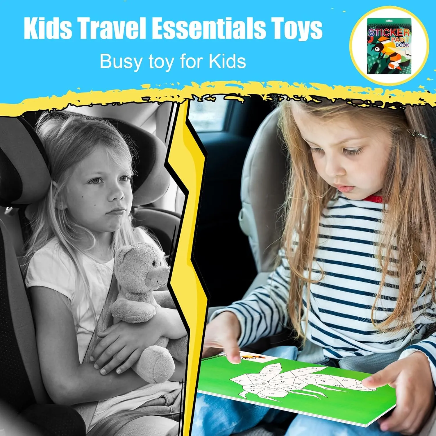 Crafts for Kids Ages 4-8 Sticker Paint Number Books Stickers for Kids Animals Ocean Vehicle Insect Sticker Book for Girls Boys Birthday Party Favor Car Plane Travel Activity Toy