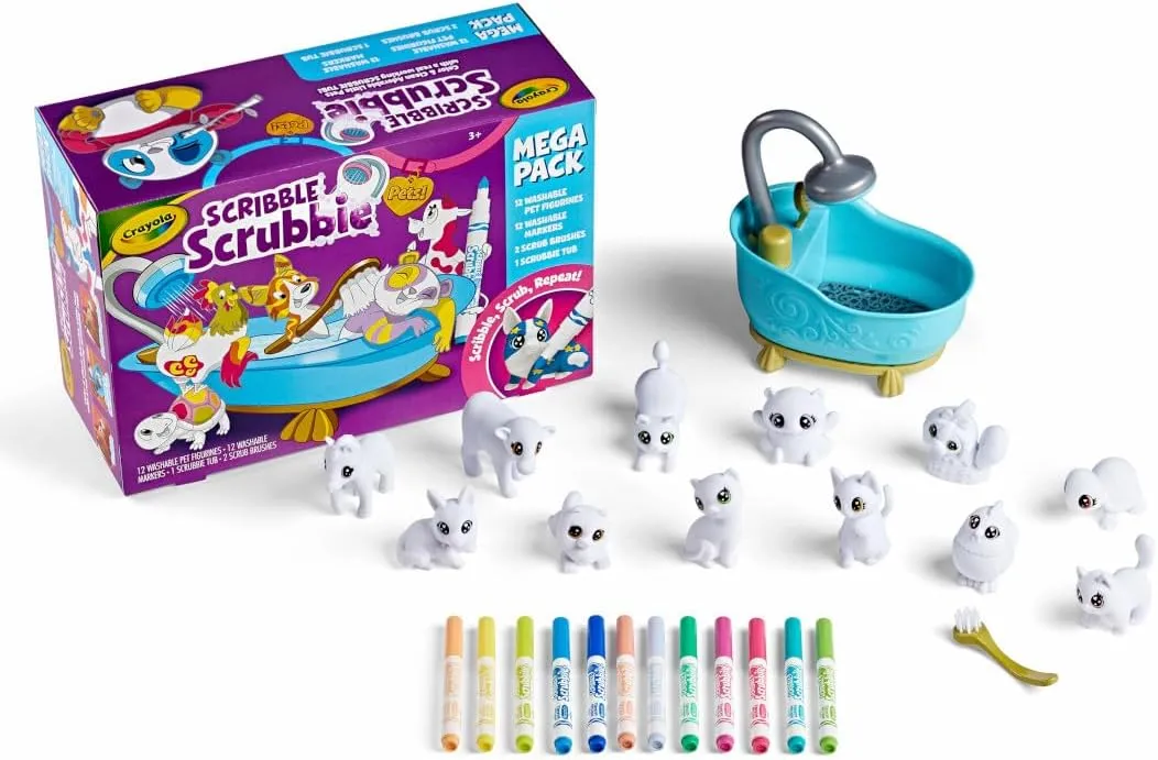 Crayola Scribble Scrubbie Pets Mega Set (25  pcs), Reusable Pet Care Toy, Toys for Girls & Boys, Gift for Kids, Ages 3, 4, 5