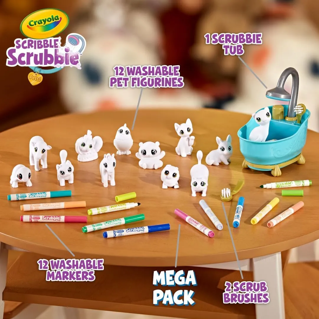 Crayola Scribble Scrubbie Pets Mega Set (25  pcs), Reusable Pet Care Toy, Toys for Girls & Boys, Gift for Kids, Ages 3, 4, 5