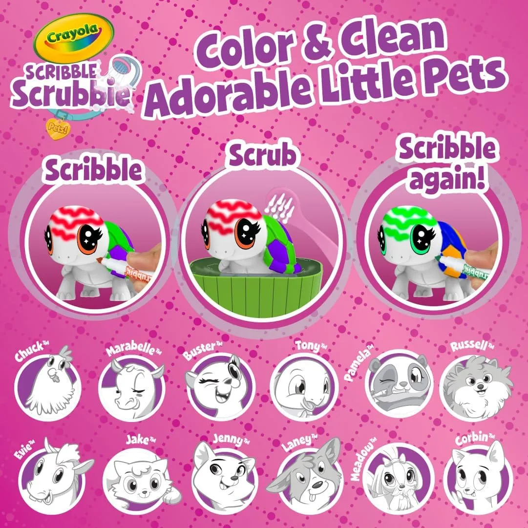 Crayola Scribble Scrubbie Pets Mega Set (25  pcs), Reusable Pet Care Toy, Toys for Girls & Boys, Gift for Kids, Ages 3, 4, 5
