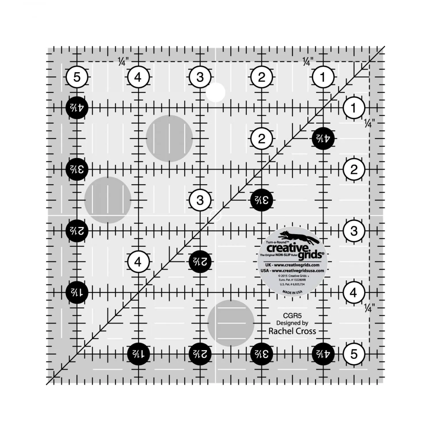 Creative Grids Quilt Ruler 5-1/2in x 5-1/2in Square – CGR5 – Made in USA, Non-Slip Grip Acrylic Quilting, Sewing, Crafting, Patchwork Ruler for Measuring & Cutting Fabric