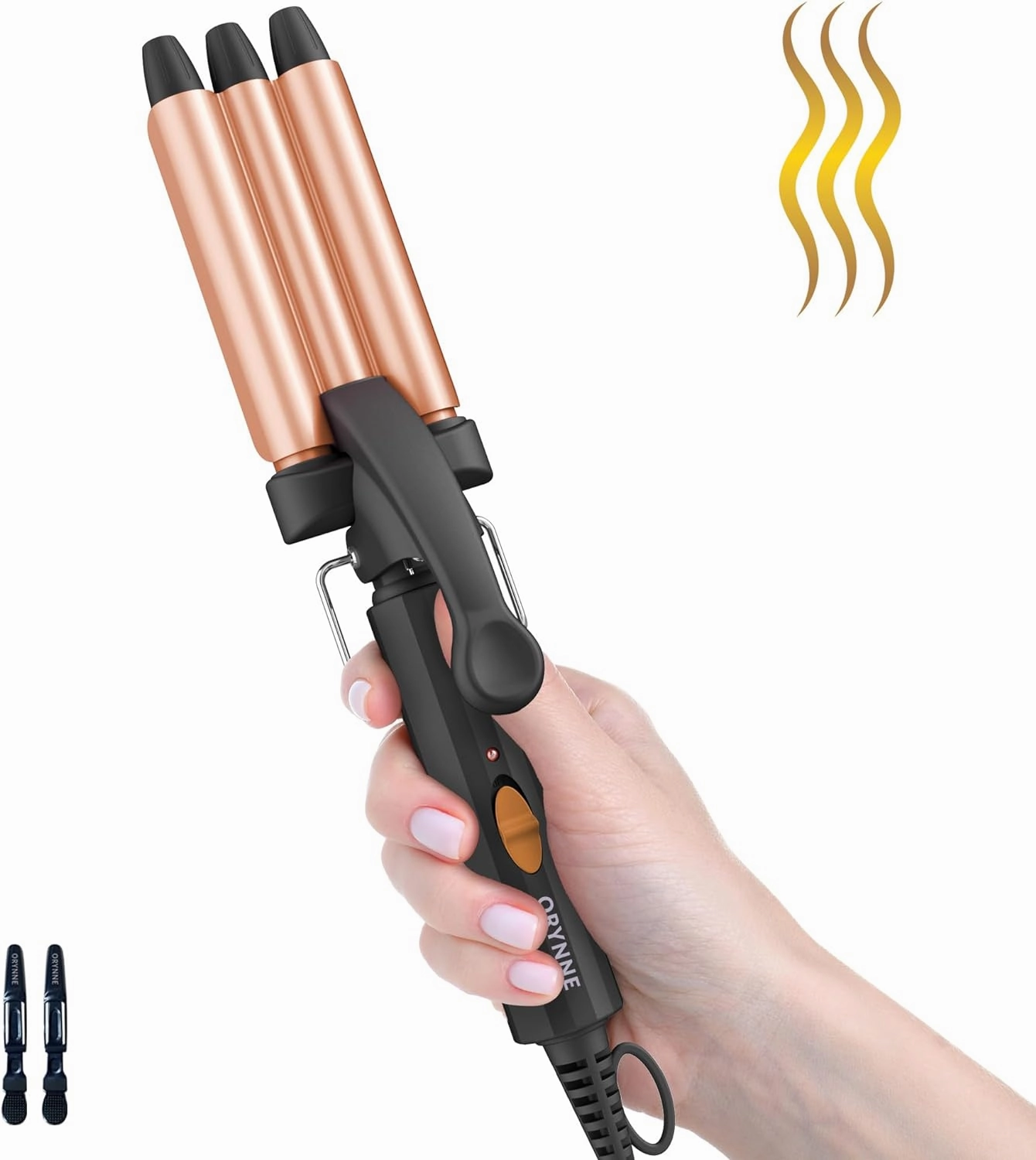 Crimper Hair Tool for Short Hair, 1/2 Inch Mini Crimper for Tight Beach Waves, Mini 3 Barrel Curling Iron with Argan Oil Infused, Beach Waves Curling Iron, Easy to Use