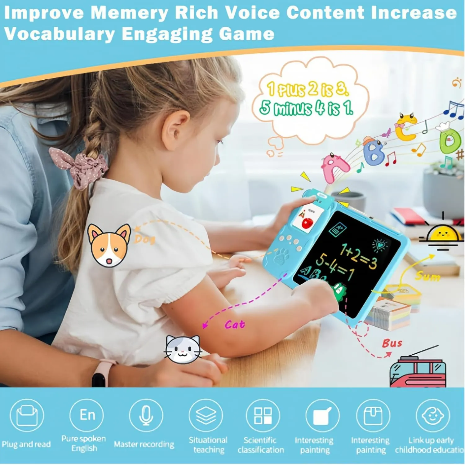 Croeve Talking Tablet, LED Writing Tablet for Kids, 2-in-1 Voice Pad & Drawing Pad, Magic Doodle Board Drawing for Kids Electronic Writing Board (1 PCS Pink, 510 Words)